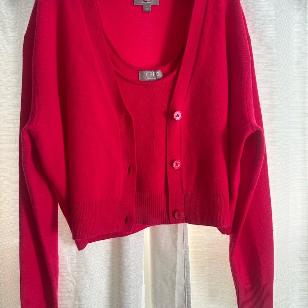 J. Crew Bright Red Cropped Cardigan Set